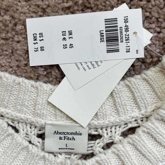 Abercrombie & Fitch White Crew Neck Open-Knit Design Sweater NWT Large - Picture 5 of 8